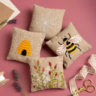 Linen Lavender Bags Embroidery Kit - Bees