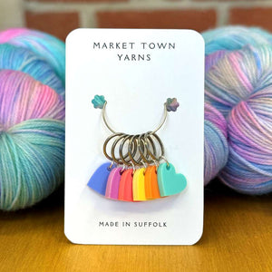 Market Town Yarns - Pastel Hearts - Set of 6 Stitch Markers shown with bulb pin (safety pin) fitting | Yarn Worx