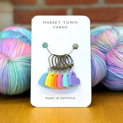 Market Town Yarns - Pastel Hearts - Set of 6 Stitch Markers shown with lever back fitting | Yarn Worx