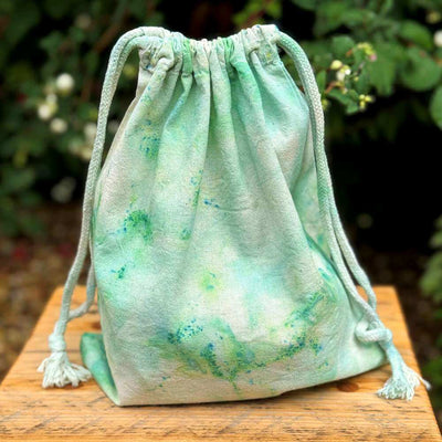 Market Town Yarns - Ice Dyed Cotton Drawstring Bag shown in green | Yarn Worx