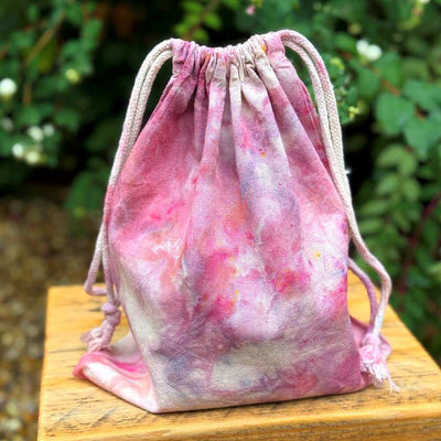 Market Town Yarns - Ice Dyed Cotton Drawstring Bag shown in pink | Yarn Worx